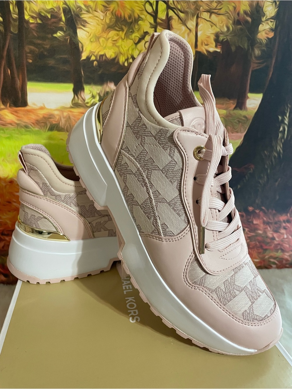 Michael Kors Blush Pink Platform Lace-Up Sneakers - Picture 1 of 7